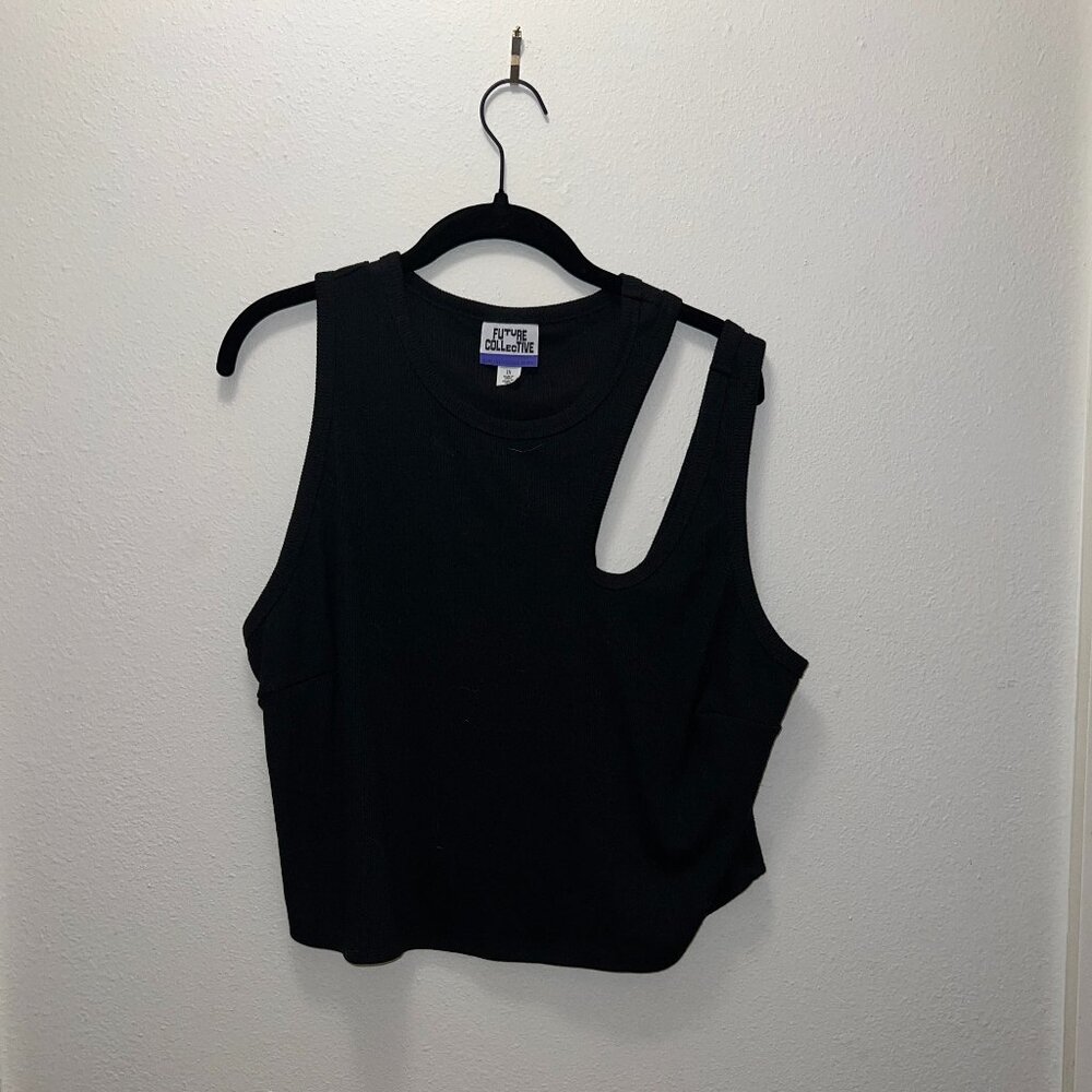 Future Collective Black Ribbed Cut Out Crop Top